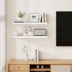 Fun Memories Rustic Floating Shelves for Home Decor, 8 Inch Deep Floating Shelf, Solid Wood Floating Wall Shelves 30 Inch Long, Deep Wall Shelves for Bathroom, Living Room, White Finsh, Set of 2