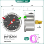 0-100PSI Stainless Steel Glycerin Filled Pressure Gauge 1.5" Black Dial Size, 1/8" NPT Back Mount, for Tube, Water Pump, Gas, Liquid, Pressure Test (with Range Mark Pointer)