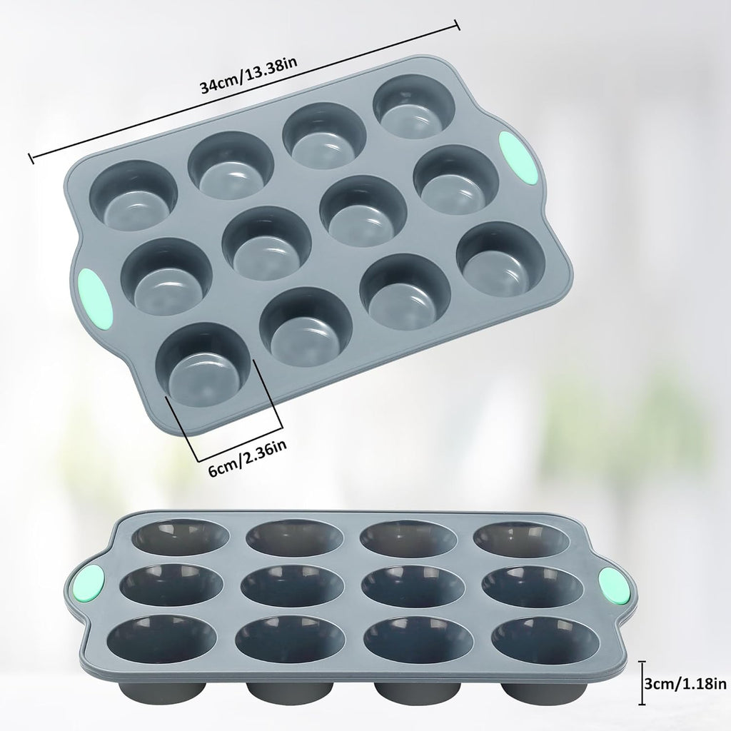 To encounter Small Silicone Muffin Pan, 2 Pack 12-Cup, Nonstick Baking Cups, Cupcake Pan with Metal Reinforced Frame More Strength