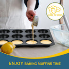 E-far Nonstick Muffin Pans 12 Cups, Stainless Steel Muffin Tin Cupcake Pan Tray for Baking, Stainless Steel Core & Non Toxic, Easy Release & Easy Clean, Black