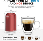 Espresso Cups Set of 4, Double Wall Hand Blown 5.5OZ Espresso Shots Glass, Coffee Mugs with Handle Perfect for Cappuccino, Latte, Tea