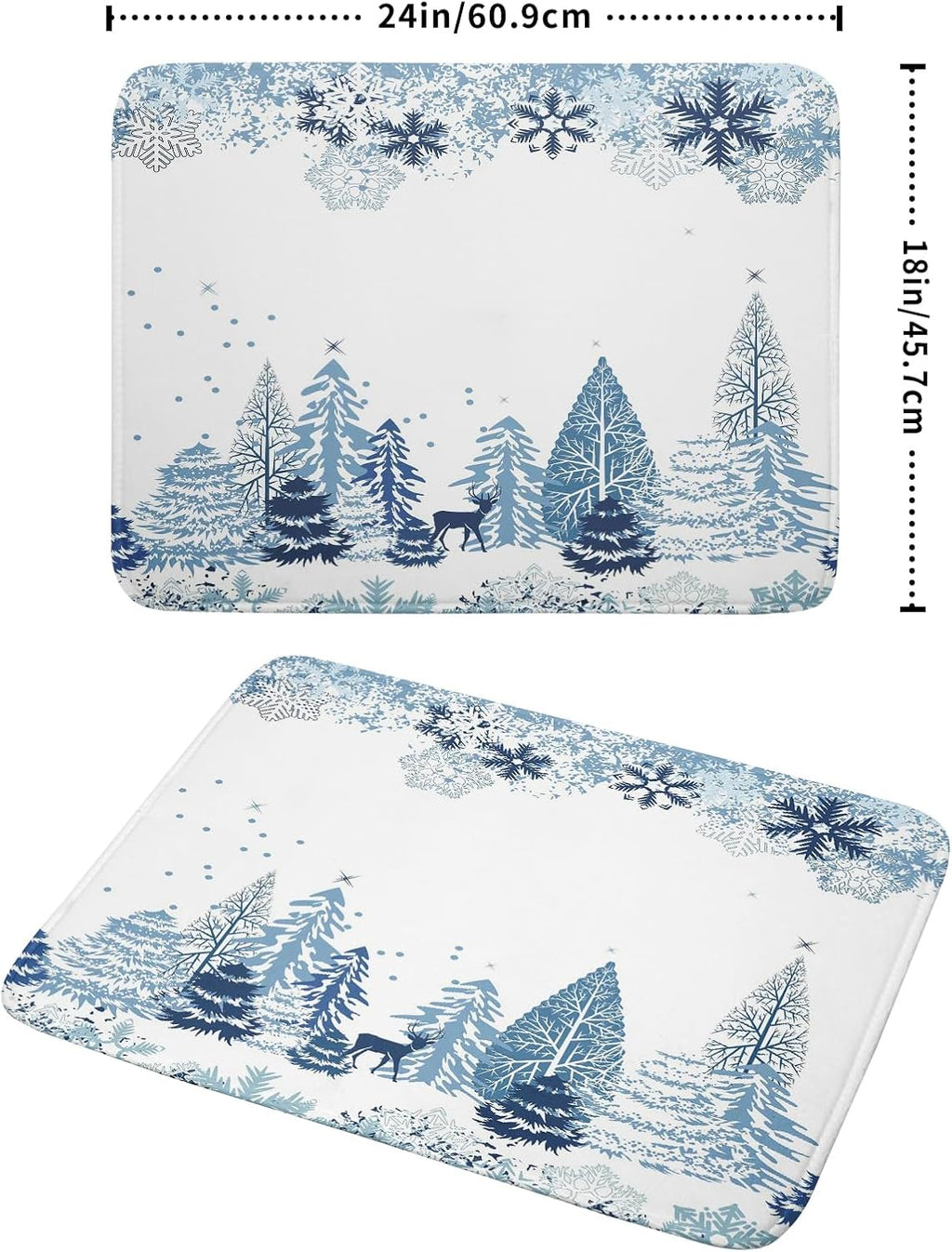 Winter Blue Snowflake Dish Drying Mat Christmas Tree Kitchen Counter Dish Drainer Mats Xmas Forest Deer Moose Dish Dry Pad Bottles Protector for Kitchen Countertop Coffee Bar, 18x24 inch Large