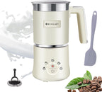 Huogary 5-in-1 Detachable Milk Frother Electric Milk Frother and Steamer Automatic Milk Foamer Frother Hot and Cold Foam Hot Chocolate Maker with Dishwasher Safe (Beige)