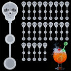 25 Pcs Halloween Dry Ice Swizzle Sticks, Clear Skull-Shape Plastic Stir Sticks Glow in Dark Bar Cocktail Beverage Drink Stirrers for Smokey Drinks Coffee Home Party Decoration