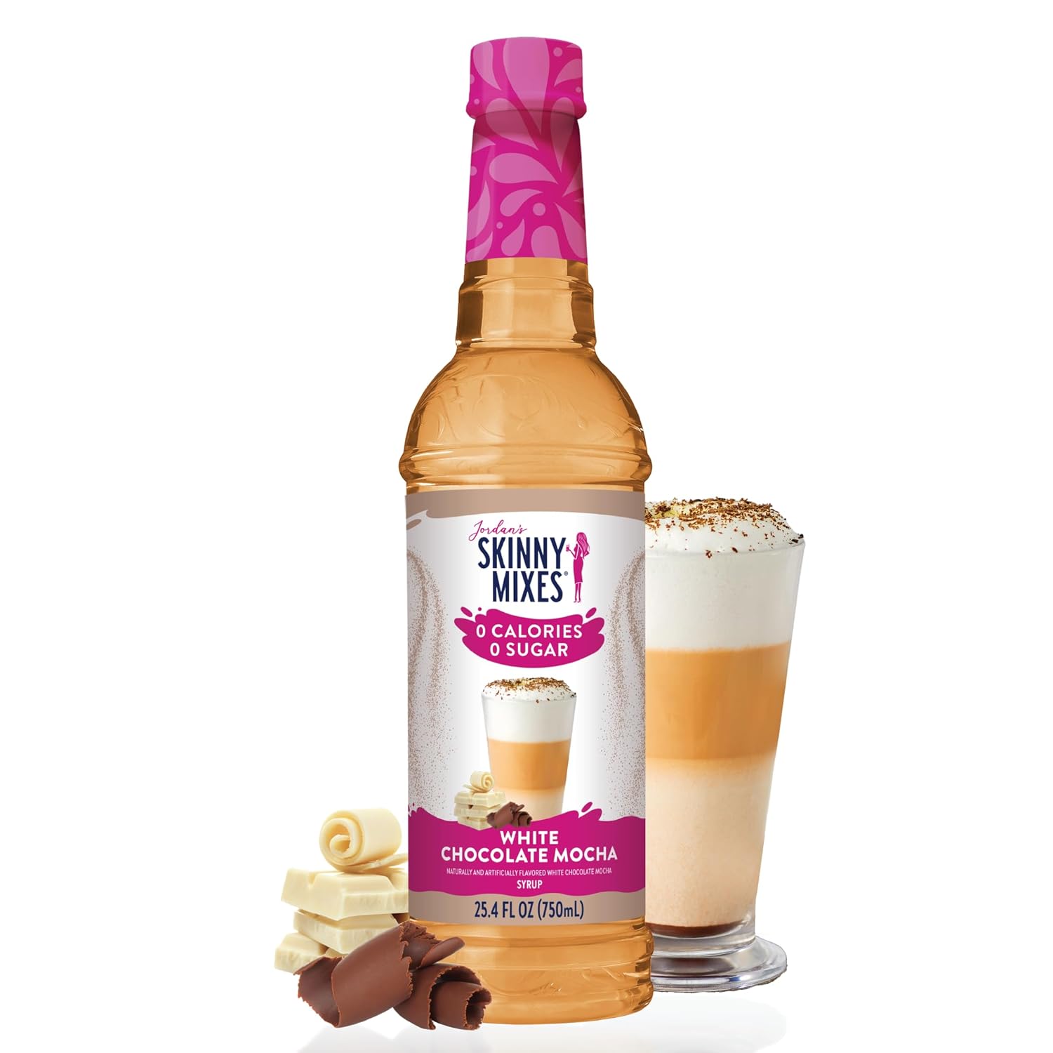 Jordan's Skinny Syrups Sugar Free Coffee Syrup, White Chocolate Mocha Flavor Mix, Zero Calorie Flavoring for Chai Latte, Protein Shake, Cocktail & More, Gluten Free, Keto Friendly, 25.4 Fl Oz, 1 Pack