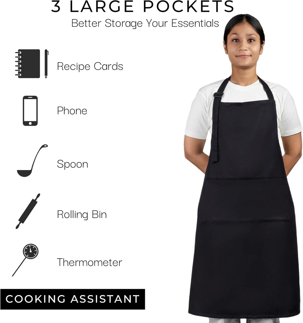 RAJRANG 100% Cotton Cooking Apron with 3 Pockets Kitchen Chef BBQ Adjustable Bib Aprons for Women Men