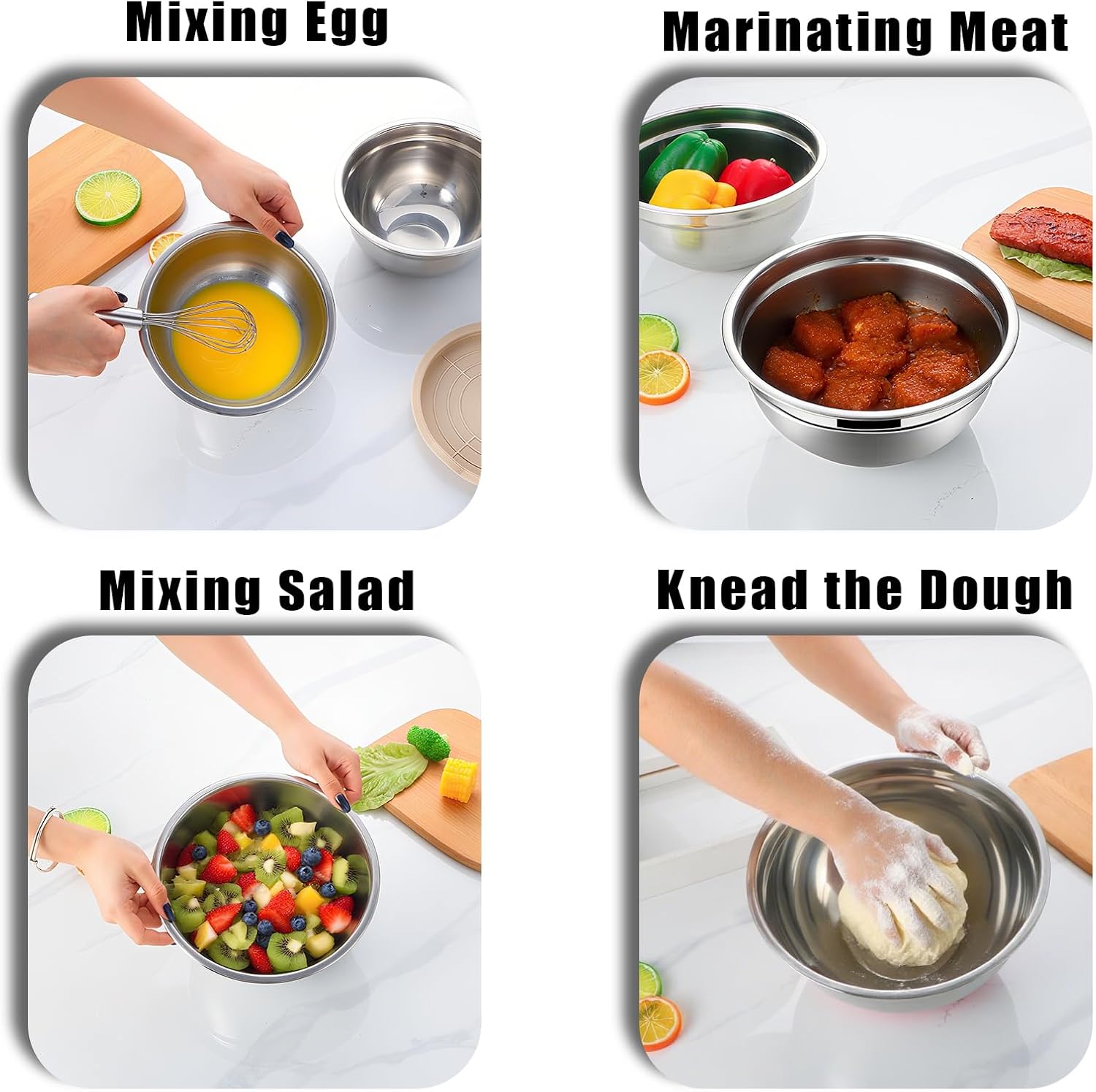 Lazycorner Stainless Steel Mixing Bowls with Airtight Lids Set of 7 Stainless Steel Bowls Set with 3 Grater Attachments Great for Serving & Baking