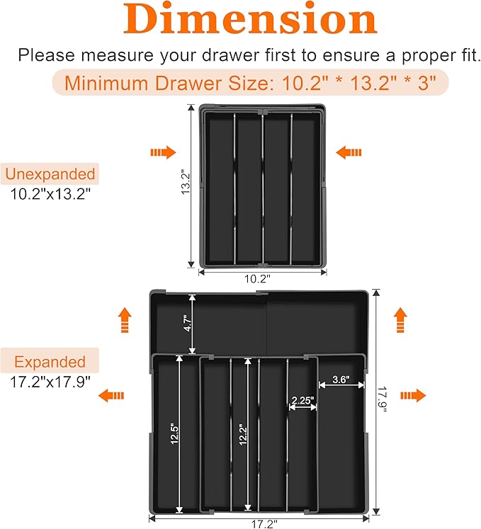 Expandable Large Silverware Organizer - BPA-Free Food-Safe Utensil Drawer Organizer Adjustable Kitchen Drawer Organizer Flatware Cutlery Tray, Classified Storage for Spoons Forks Knives