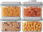 Ankou Airtight Container Set (1000ml 4 Pcs) Stackable One Press Openning Food Containers for Snacks Sugar Salt Herbs Spices Coffee Bean Formula Popcorn BPA-Free Tight Seal - Clear (1.0 QT * 4)