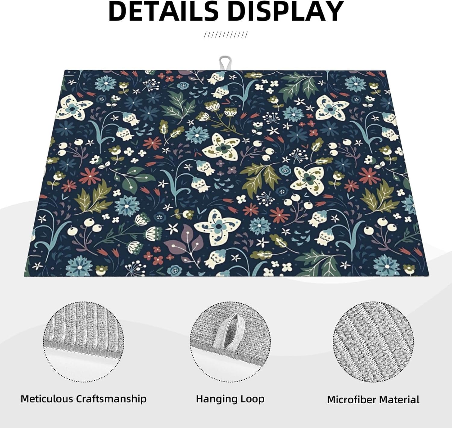 2Pcs Dish Drying Mats Faucet Mats Sets Large Size Coffee Mats Sink Faucet Mat Splash Guard for Kitchen Counter Bathroom Sink Coffee Bar Kitchen Decor (Cute Wildflowers, 18"x24" 15" x 5.5"Set)