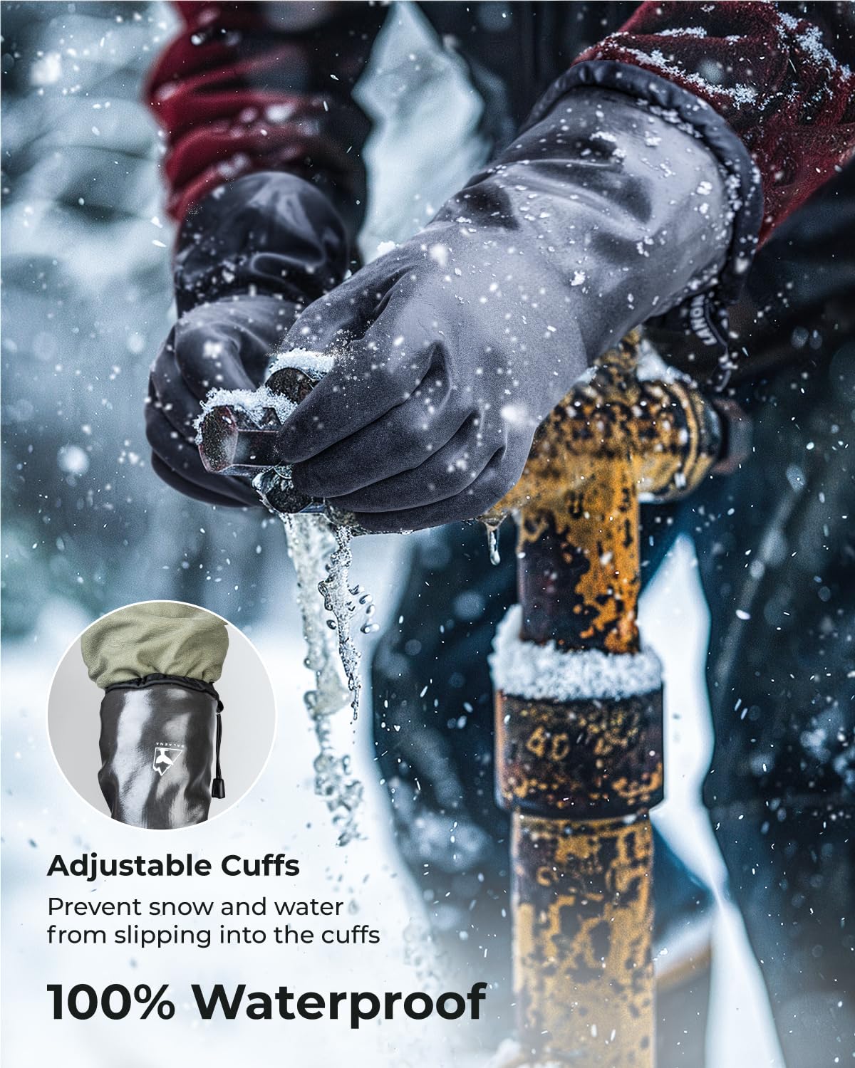 Waterproof Winter Gloves with Grip, Balaena Freezer Gloves for Light Duty Work & Outdoor Adventure, Hiking, Farming, Washing, Ice Fishing, Medium