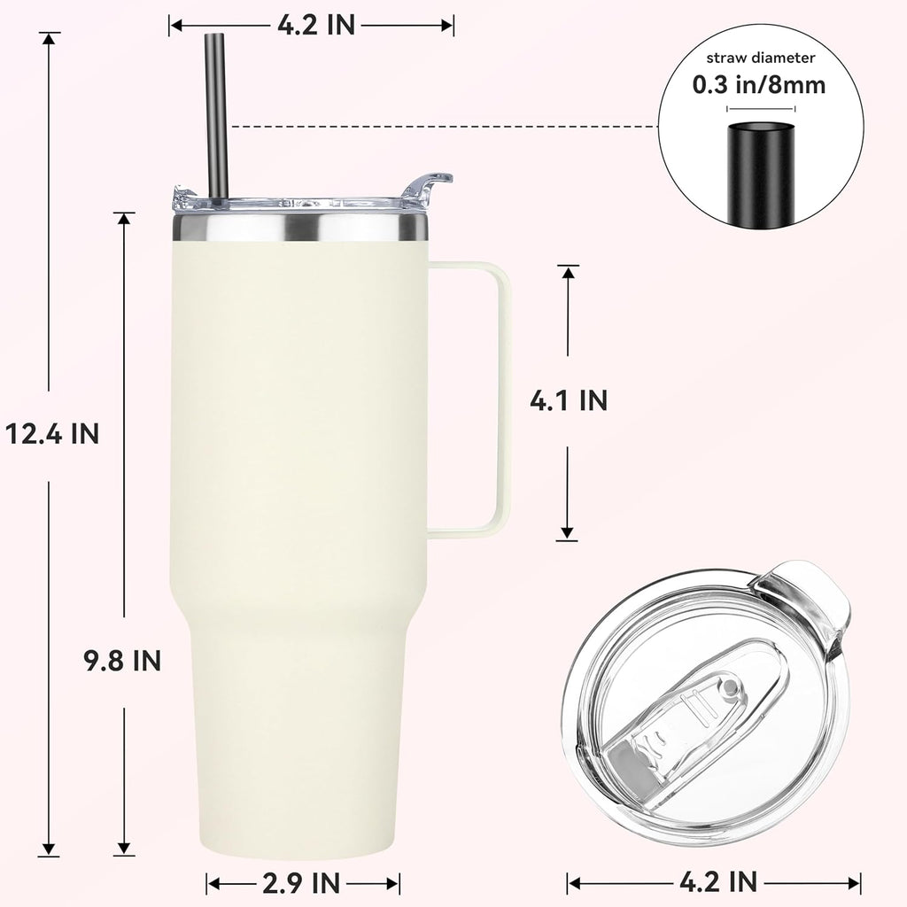 HASLE OUTFITTERS 40 oz Stainless Steel Tumbler with Handle, Vacuum Insulated Tumblers Bulk, Reusable Double Wall Travel Coffee Mug, Durable Powder Coated Water Bottle(Beige, 4)