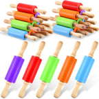 20 Pcs Small Rolling Pin Kids 9 Inch Mini Rolling Pin Silicone Wooden Cooking Pins Baking 5 Colors Non Stick Kids with Wooden Handle for Kitchen Dough Cookie Pastry Fondant Cake