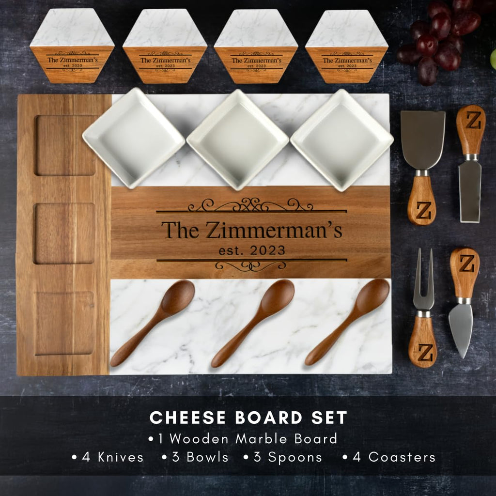 Personalized Charcuterie Board, Marble Cheese Boards for Bridal Shower Gifts, Perfect Housewarming Gifts for Couples, Custom Wedding Gifts, New Home Gift Best for Women