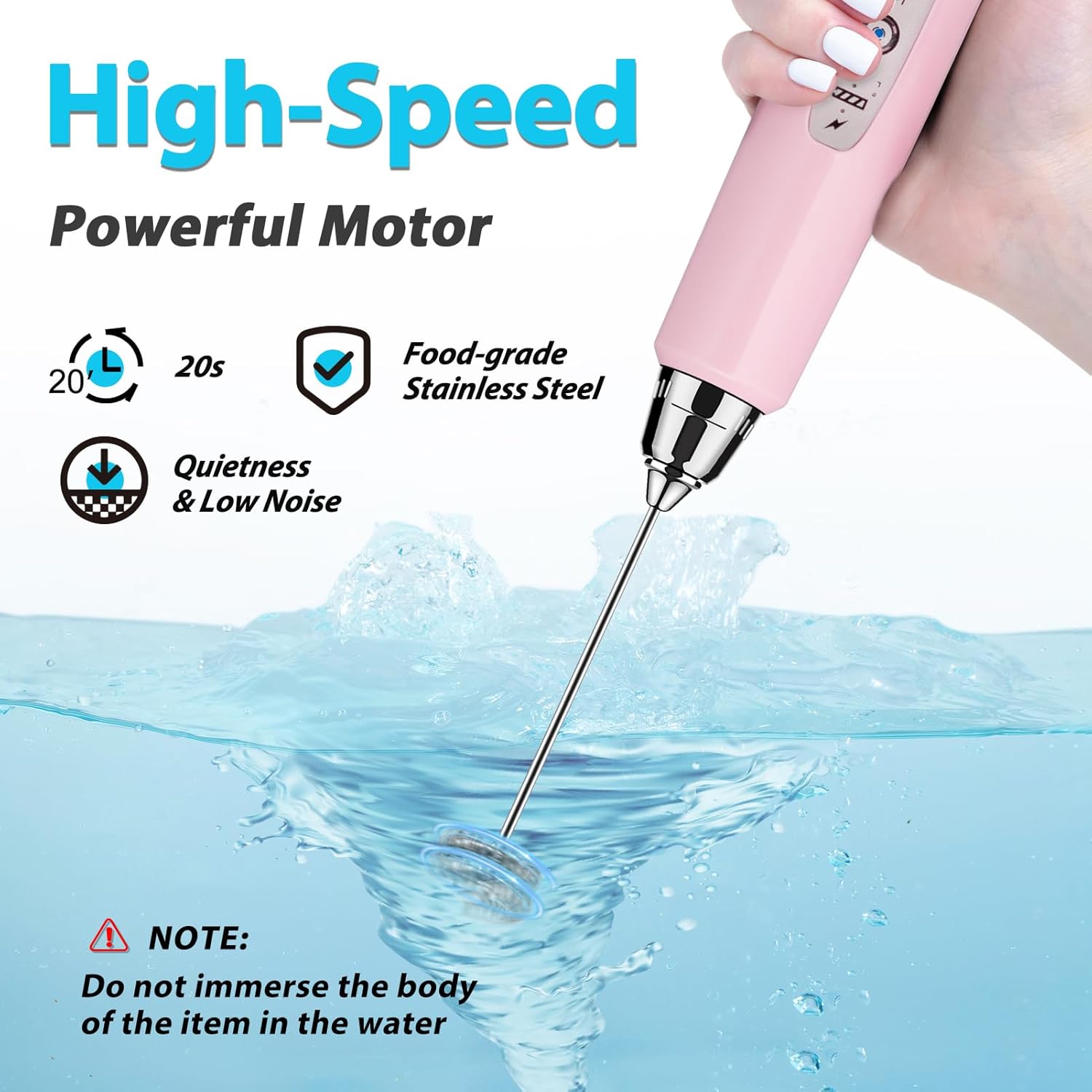 Milk Frother Rechargeable Handheld - Electric Whisk 3 Speed Adjustable, Coffee Frother Wand with 3 Stainless Whisks, Electric Foam Maker, Drink Mixer Blender for Latte Cappuccino Matcha Egg