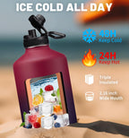 1 Gallon Insulated Water Bottle - with Straw & Auto Chug Lid, Paracord Handle, Bottle Sleeve, 128 oz Stainless Steel Water Bottle, Large Metal Gallon Water Jug Canteen for Sport Work