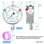 MEANLIN MEASURE 0~40Psi Liquid Filled Pressure Gauge Stainless Steel 2.5" FACE DIAL 1/4" NPT 316 Stainless Steel Joint for Pool Sand Filter Water Oil Air Pressure Test Lower Mount, with 2PCS Snaps