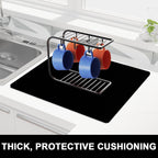 Rnivvi Dish Drying Mat, 16x18" Absorbent Drying Mat for Kitchen Counter, Cute Heat Resistant Dish Drying Pad Anti-Slip Dish Mat Drying Kitchen Mat, Dish Rack Mats for Bar Counter, Jet Black