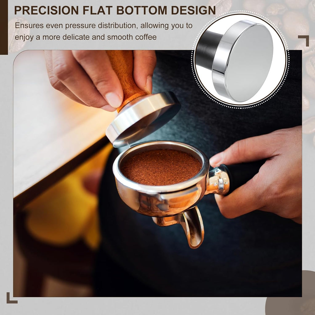 uxcell 51mm Coffee Tamper, Stainless Steel Espresso Press Tamper, Espresso Tamper with Wooden Handle Suitable for Coffee Shop, Restaurant Bar, Bakery (Black)