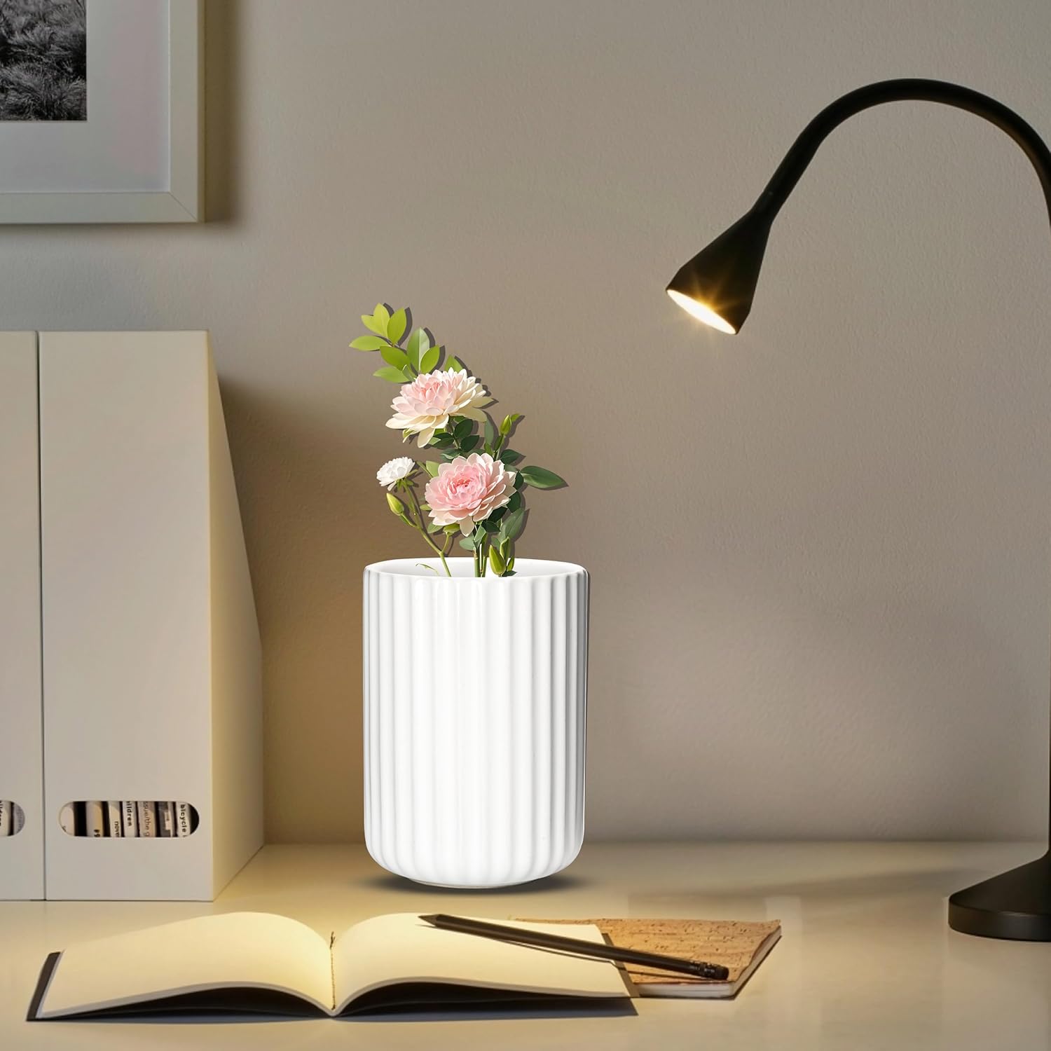 Ceramic Spoon Holder for Coffee Bar, Upright Tea Spoon Holder Cup, Coffee Stirrers Straws Stir Stick Holder, Brown Fluted Surface