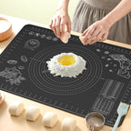 Silicone Baking Mat 28" x 20" Extra Thickness Dough Rolling Mat with Measurements and Edge Heightening, Non-stick Food Grade Silicone Pastry Mat for Pastry, Bread, Cookies, Pizza, Fondant, Pasta-Black
