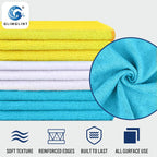 GLIMGLINT Microfiber Cleaning Cloth, 150 Pack Cleaning Rags, Cleaning Towels with 3 Color Assorted, Shop Towels 14"X12"(Yellow/White/Blue)