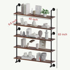 Industrial Pipe Wall Shelves Pipe Shelving with Real Wood Plank ,48 Inches Floating Shelves for Wall Farmhouse Pipe Book Shelves Dark Brown 5 Tier for Kitchen,Living Room Decor and Bar Shelving