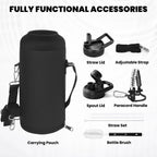 Insulated Water Bottle 87 oz, Triple Wall Vacuum Stainless Steel (Cold for 48 Hrs), Leak Proof & Non-BPA, Modern Water Flask Jug with Paracord Handle & Straw Spout Lids, Ombre: White/Black