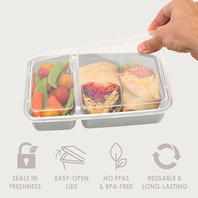 Bentgo Prep - 20-Piece 2-Compartment Reusable Meal Prep Containers with Lids, PFAS & BPA Free Materials, Durable, Microwave, Freezer, & Dishwasher Safe To Go Food Storage (Whisper Gray)