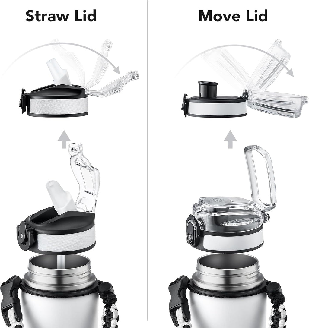 GOSWAG Insulated Sports Water Bottle, 24oz 2 Lids(with Straw/No Straw), Stainless Steel Water Bottles with Paracord Handle, Insulated Bottle with Double-Wall Vacuum Insulation