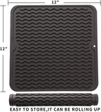 Silicone Dish Drying Mat for Multiple Usage,Easy clean,Eco-friendly,Heat-resistant Silicone Mat for Kitchen Counter or Sink,Refrigerator or Drawer liner Coffee M 12 inches x 12 inches