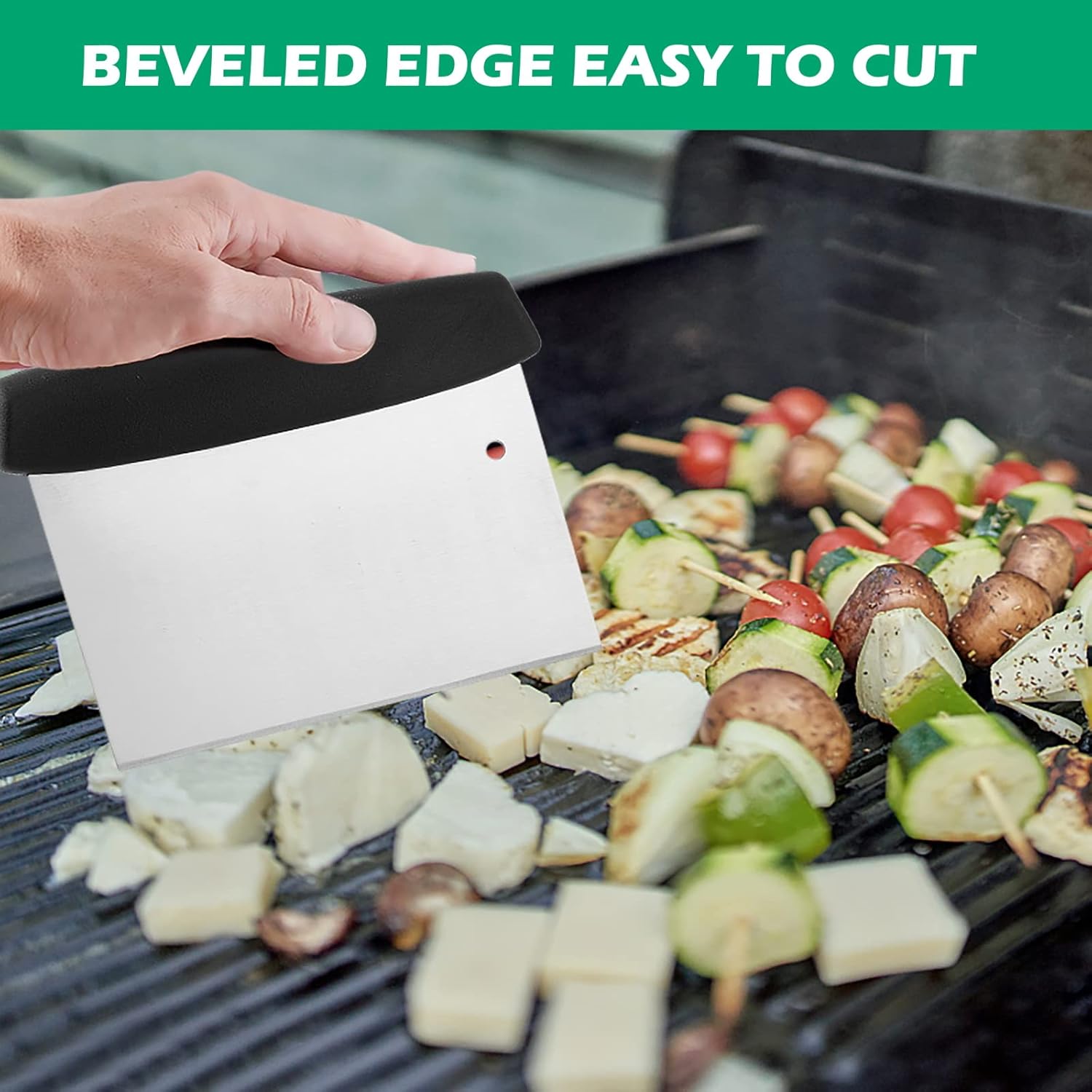 Stainless Steel Griddle Scraper Chopper, HaSteeL 6 x 5In Metal Dough Bench Scraper Cutter for Pizza and Bread, Multiple Purpose Kitchen Barbecue Utensil for Flat Top Teppanyaki Hibachi