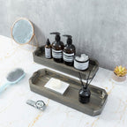MyGift 2 Piece Narrow Wooden Vanity Tray, Vintage Gray Solid Wood Toilet Tank Tray, Decorative Octagonal Cosmetic Organizer with Antique Metal Handles