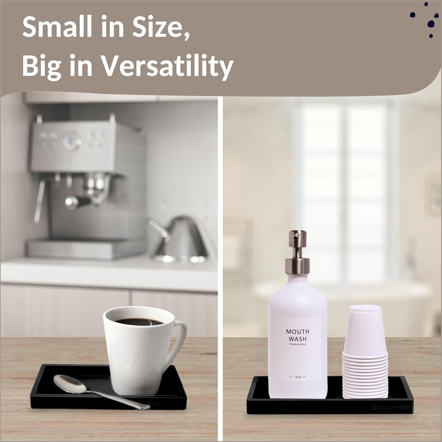Countertop and Vanity Tray - 2 PC Small 7.7" Silicone Bathroom Trays, Kitchen Soap Tray, Dish Sponge Soap Holder Kitchen Sink Organizer Caddy, Bathroom Counter Trays for Lotion Dispenser