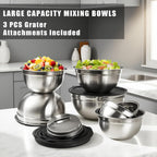 Lazycorner Stainless Steel Mixing Bowls with Airtight Lids Set of 7 Stainless Steel Bowls Set with 3 Grater Attachments Great for Serving & Baking