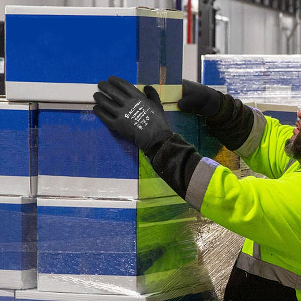 Schwer 2 Pairs FreezeGuard Winter Work Gloves, ANSI A2 Cut Resistant Freezer Gloves for Outdoor Cold Weather Keep Hands Warm, Waterproof Gloves for Shoveling Snow, Ice Fishing, M