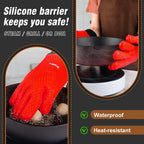 Walfos Silicone BBQ Gloves - Heat Resistant Grilling Gloves, Premium Non-Slip Kitchen Silicone Oven Mitt with Protective Cotton Layer Inside, Waterproof, Great for Grilling, Kitchen and Cooking, Red
