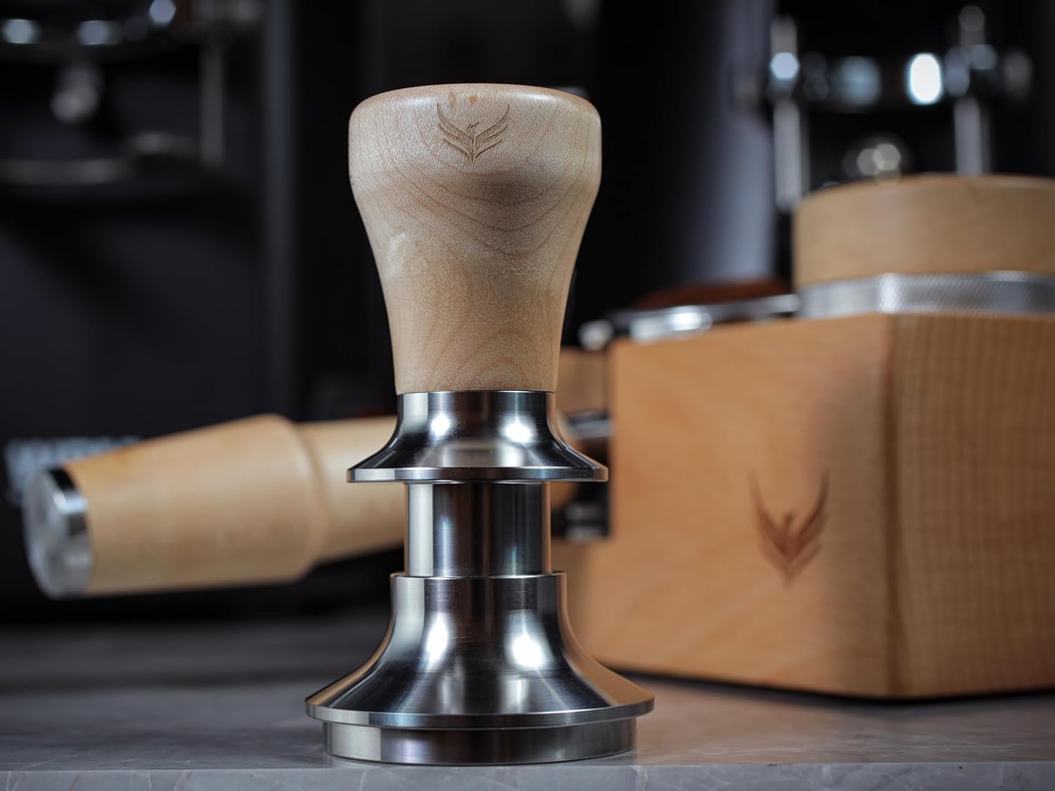Spring Loaded 54mm Espresso Tamper Compatible With Breville Machines Maple Handle, Auto-Leveling With Stainless Steel Ripple Base Premium Coffee Tamper