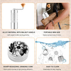 M6 Manual Coffee Grinder,Conical Hexagonal Burr & Double Bearings for Smooth Grinding,Portable Mini Hand Coffee Grinder for Espresso Pour Over French Press at Home or Camping Travling