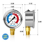 MEANLIN MEASURE 1/4" NPT 0-35psi Pressure Gauge, 2" Dial Glycerine Filled Pool Filter, 304 Stainless Steel Housing, Lower Mount, with 1/2" NPT and 3/8" NPT Hex Bushing