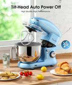 Facelle Stand Mixer, Electric Kitchen Mixer, 660W 6 Speed Tilt-Head stand mixer with Pulse, Attachments include 6.5QT Bowl, Dishwasher Safe Beater,Dough Hook,Whisk for Dough,Baking,Cakes,Cookie - Blue