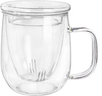 Creano Tea Glass 450 ml – Large Tea Cup with Strainer and Glass Lid – An ideal Tea Maker