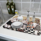 Fat Chef Dish Drying Mats for Kitchen Counter 16x18 Inch Buffalo Plaid Cooking Utensils Absorbent Dishes Drainer Mat Reversible Microfiber Quick Dry Rack Pad Chef Kitchen Drying Mat for Countertop