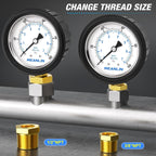 MEANLIN MEASURE 0~100Psi Stainless Steel 1/4" NPT 2.5" FACE DIAL Liquid Filled Pressure Gauge, Lower Mount (with Rubber Protective Sleeve), with 1/2" NPT and 3/8" NPT Hex Bushing