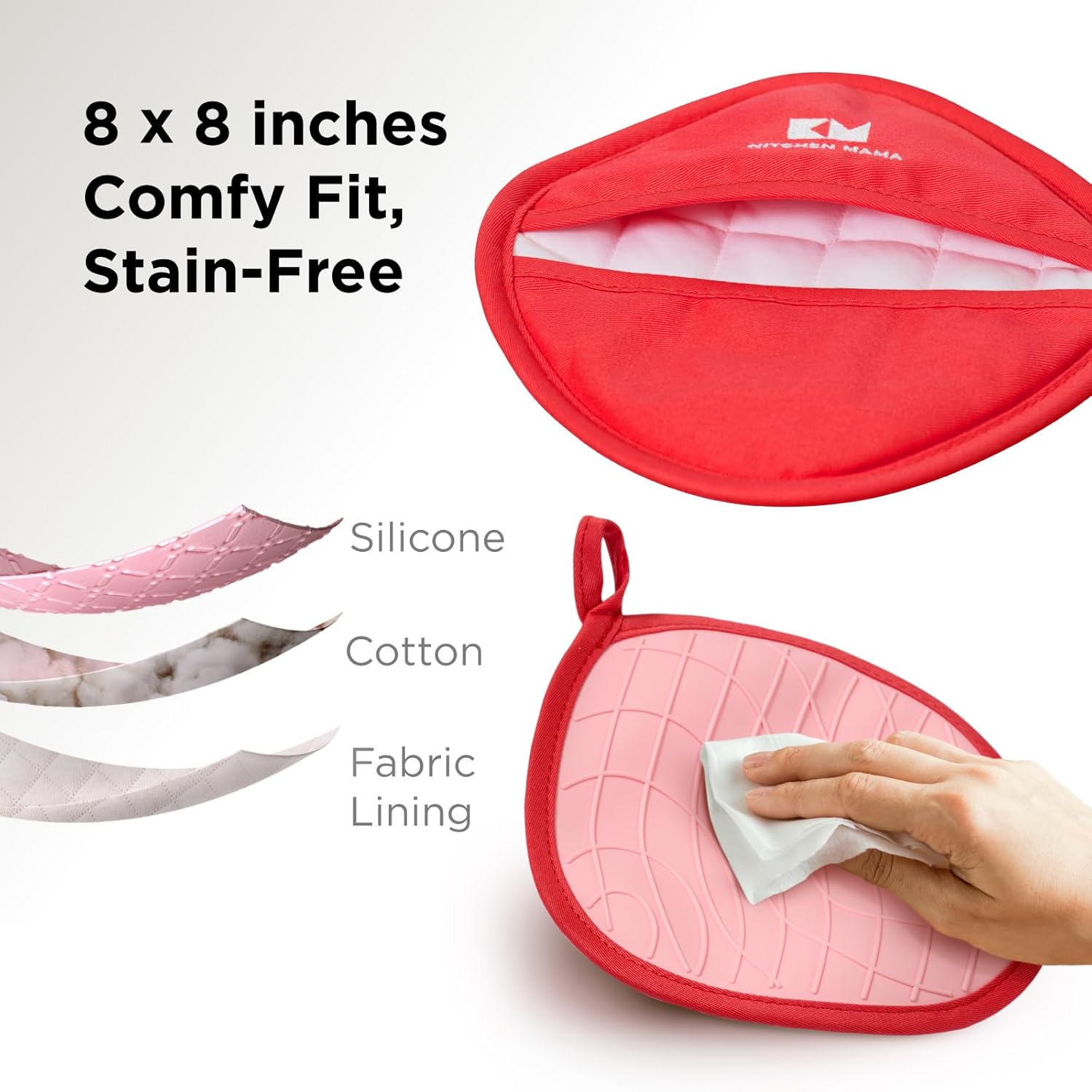 Kitchen Mama Silicone Pot Holders - Heat Resistant, Non-Slip Surface, Dual Pocket Design with Soft Cotton Lining, Safe, Durable, Stylish, Practical for Everyday Use Hot Oven, Bowl, Pan (Metal Gray)