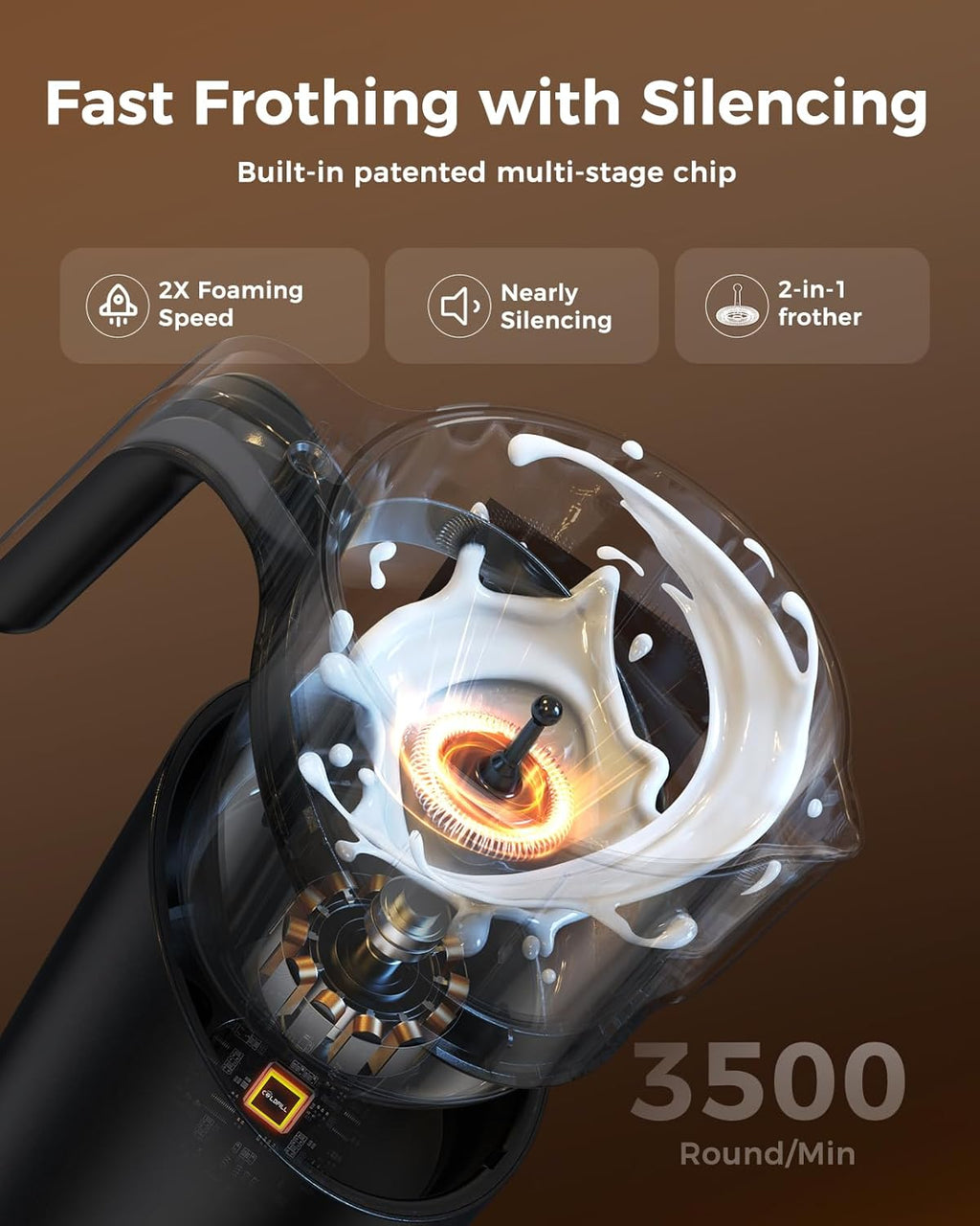 Milk Frother and Steamer, 8-in-1 Rechargeable Electric Milk Frother for Coffee, 13.5oz/400mL Large Capacity Automatic Warm and Cold Foam Maker, Hot Chocolate Maker Coffee Frother, Black