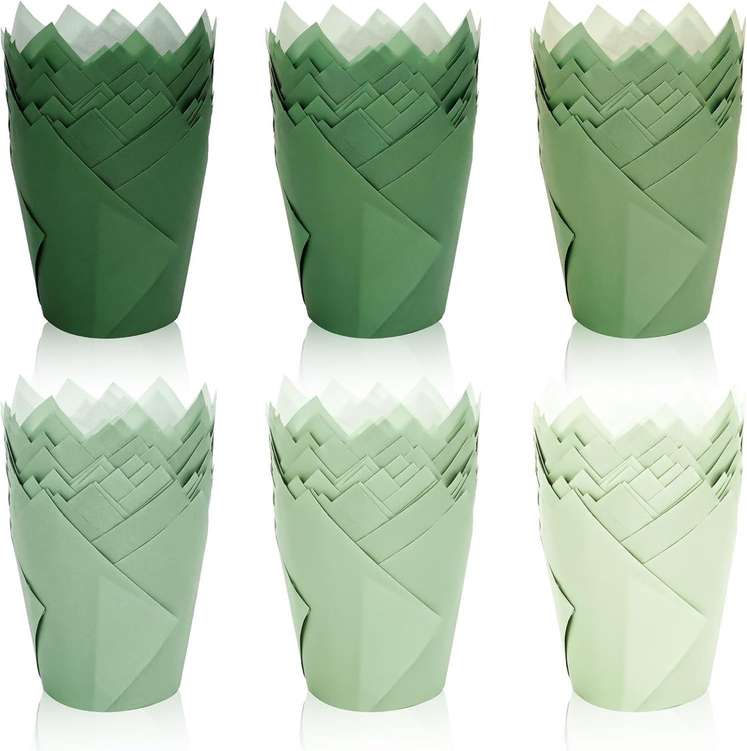 180Pcs Sage Green Tulip Cupcake Liners Gradient Green Muffin Baking Cups Cupcake Wrappers for Wedding Bridal Shower Spring Holiday Party Supplies
