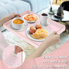 MAONAME Pink Serving Tray with Handles, Modern Decorative Tray for Coffee Table, Plastic Rectangular Tray for Ottoman, Bathroom, Decor, 15.8” x 10.2” x1.4