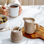 famiware Milkyway Ceramic Sugar and Creamer Set, 10oz Sugar Bowl & 13oz Creamer Set – Stoneware Milk Pitcher & Sugar Dispenser for Coffee Bar, Kitchen, Countertop, Coffee Serving Set, Cinnamon Brown