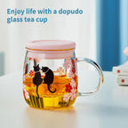Glass Tea Cup with Infuser and Lid, 16.2oz/480ml Large Borosilicate Teacup,Tea Glass, Clear Mug for Loose Leaf Tea, Blooming Tea, Microwave & Dishwasher Safe - Tea Maker Gift for Birthday